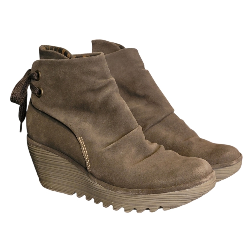 Fly‎ London Yama Suede Wedge Heel Booties 41 US 10-10.5